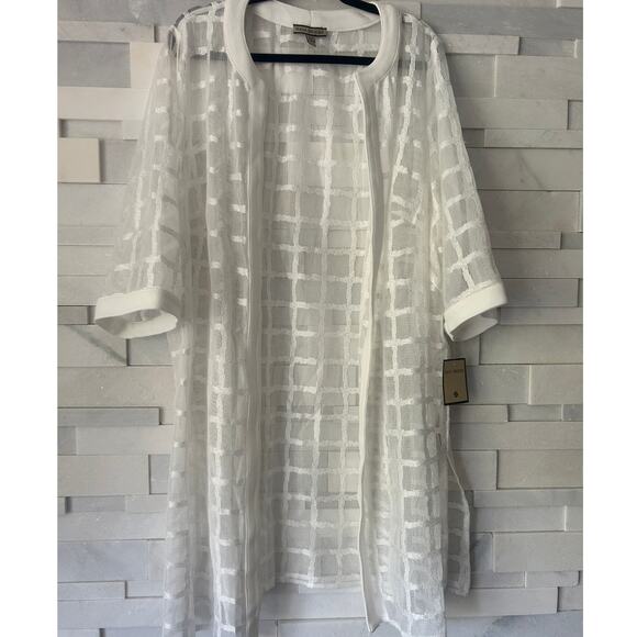 MAYA BROOKE NWT Duster Windowpane Sheer Mesh Open Duster Jacket White 22W - Picture 1 of 6